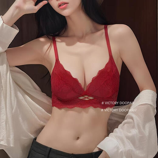 Victoria's Secret Series Sexy Benmingnian Red Underwear Set Small Breast Push-Up No Wire Ring Breast-Reducing Bra Red Set 80B 36