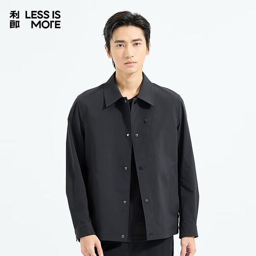 LiLang Light Fashion Men's Clothing Shopping Mall Same Style Windbreaker Men's Lapel Anti-Wrinkle Easy-Care Commuting Windproof Work Jacket Black (1H) M (165)