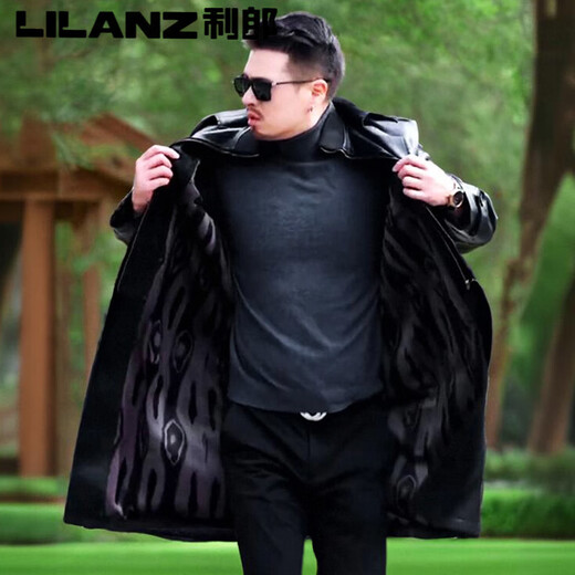 Lilang Куртка из натуральной кожи Мужская натуральная длинная ветровка Дубленка Plus Fat Plus Size Fat Man Plus Бархатная теплая куртка Черный бархат S