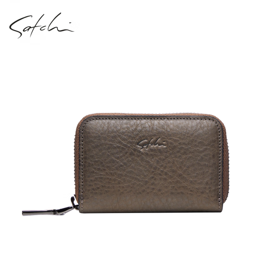 SATCHI/SATCHI 2026 new business fashion coin purse first layer cowhide multi-card slot zipper card holder gray