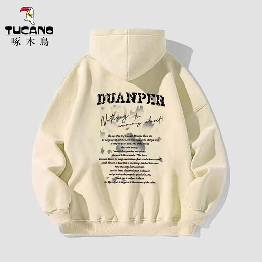 Woodpecker hooded sweatshirt for men in autumn and winter American letter print design loose thickened velvet jacket trendy hoodie top white gray (regular style) XL recommended weight 120-140Jin Jin is equal to about 0.5 kg