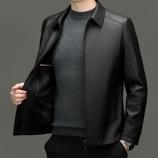Lilang's new style executive leather jacket for men, all-match business coat, leather jacket, casual lapel, black regular M 170