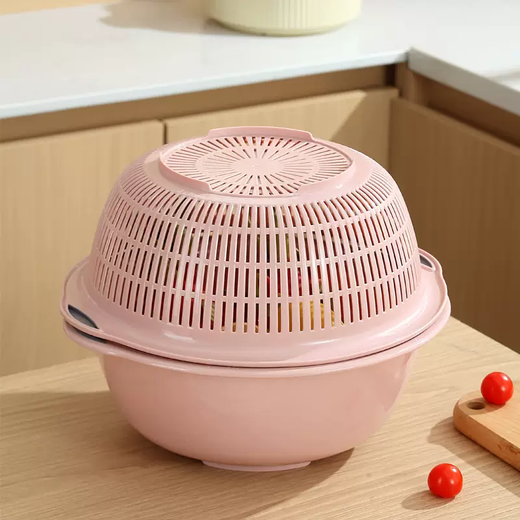 Yusenyi Large Kitchen Double-layer Plastic Dish Basin Dripping Fruit Basket Filter Basket Multi-purpose Washing Sieve Basket Draining Water Vegetable Basket Small Double-layer Pink 31.5x12cm