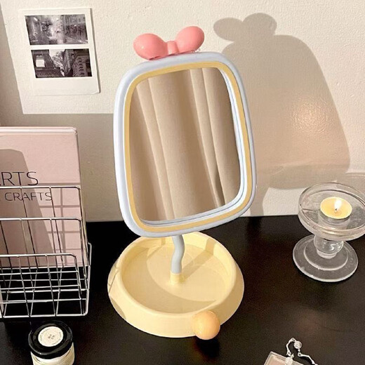 Cream style makeup mirror home dressing table bedroom girls dormitory high definition portable high-value table youth blue