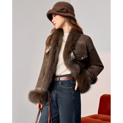 IEF/Aiyifu 2025 winter new style French elegant and decent commuting style design frosted leather down jacket coffee 1 L