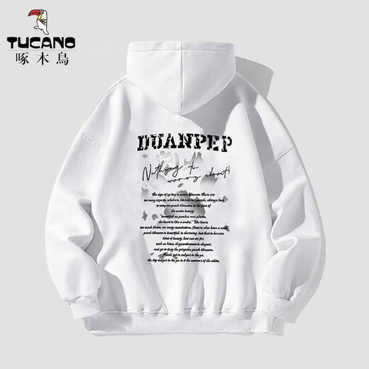 Woodpecker hooded sweatshirt for men in autumn and winter American letter print design loose thickened velvet jacket trendy hoodie top white gray (regular style) XL recommended weight 120-140Jin Jin is equal to about 0.5 kg