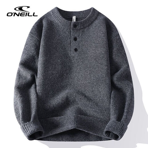 O NEILLONEILL/O'Neill retro Henry collar knitted cardigan for men in autumn and winter solid color warm base knitted sweater gray M