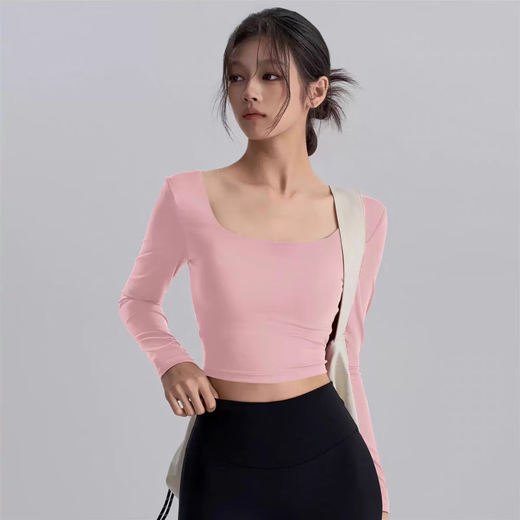 New style of beautiful yoga clothing tops slimming with chest pads women's fitness sports beautiful back Pilates training clothing long-sleeved autumn Ankola red M