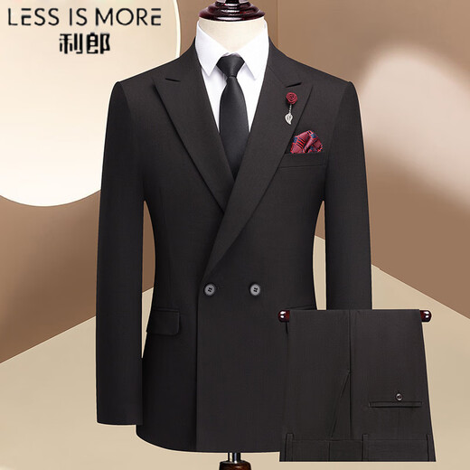 Lilan suit men's suit spring and autumn business professional work clothes versatile set with casual two-piece fashion dress black M 170