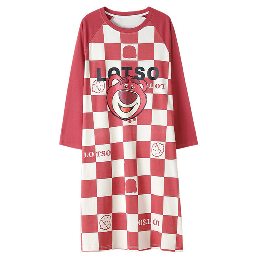 Langsha (langsha) 2025 new long-sleeved plaid nightgown spring and autumn pure cotton thin cotton mid-length skirt pregnant women pajamas for women autumn and winter YW-16863 M