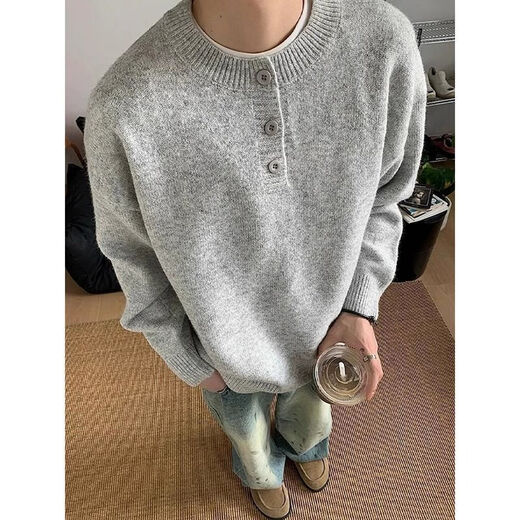 KLDPUSM-8XL large size Henry collar sweater for men in winter lazy high-end long-sleeved men's inner base sweater gray 8XL