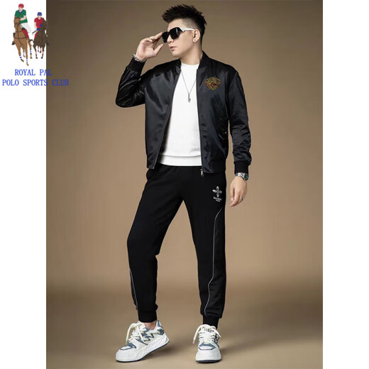 ROYAL PALM POLO SPORTS CLUB European station high-quality stand-up collar jacket for men spring and autumn 2025 new trendy sequin embroidered jacket casual baseball uniform black 2XL