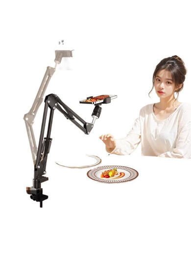 RANCHANT live broadcast mobile phone stand with fill light, overhead shot, cantilever live broadcast stand, desktop shooting, gourmet calligraphy, structural upgrade, no overturning, clip-on stand
