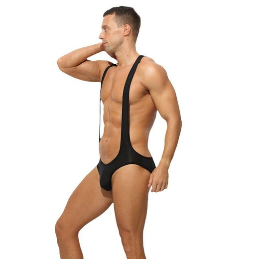 Men's underwear one-piece back briefs fitness performance underwear silky thin men's thong black L