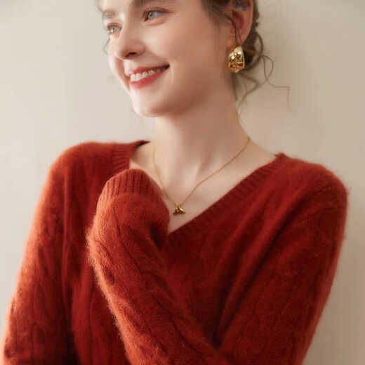 SENLIYA international light luxury high-end cashmere sweater cashmere sweater women's round neck twist thickened solid color pullover sweater knitted versatile elegant gray S