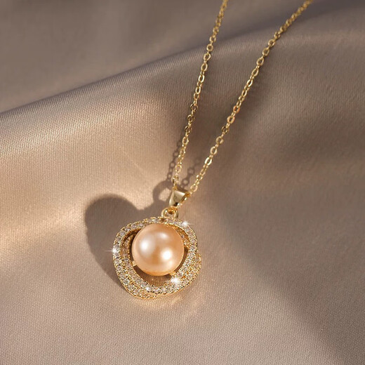 Chow Runxi micro-encrusted diamond bird's nest necklace natural freshwater pearl light luxury niche design pearl pendant clavicle chain picture color