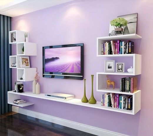 Qiao Bo Lai simple living room suspended wall-mounted TV cabinet decorative rack wall storage rack square cabinet wooden frame multi-layer total length 160cm black and white