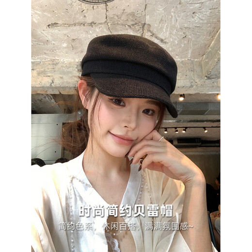 CGEDIAO Black Antique Linen Woven Beret Women's Autumn Thin Versatile Face Showing Little Newsboy Painter Octagonal Hat Trendy #1714-Beige M Can generally be worn (54-59c)