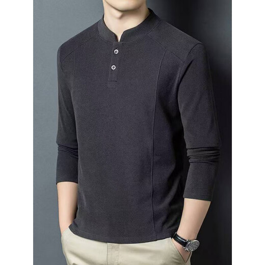 SHXI Tianjun Department Store Men's 2025 New Business Sweater Double-sided German Velvet Bottoming Shirt Men's Henry Collar Long Sleeve Camel Yellow M (Recommended 90-115Jin Jin equals 0.5 kg)