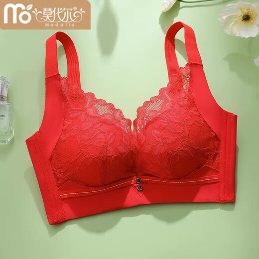 Modal underwear for women with small breasts, push-up and breast adjustment, sexy lace non-magnetic, non-wireless bra to hold side breasts, big red 80B 36, thin at the top and thick at the bottom