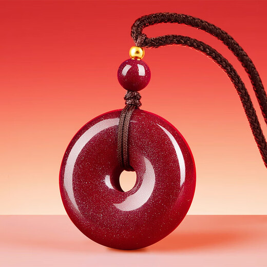 Zhao Gongming cinnabar safety buckle pendant necklace raw mineral crystal sand men and women purple gold sand birth year amulet large size 30mm with certificate recommended by men