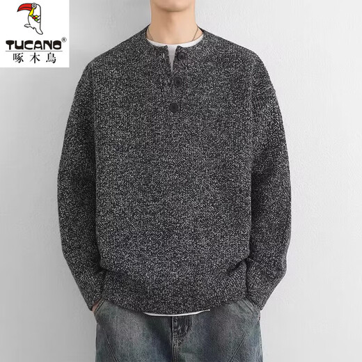 Woodpecker (TUCANO) 2025 new sweater gray American retro Henry collar sweater men's winter lazy style knitted sweater cl QCC-B111-MZ-K82 dark gray XL