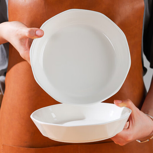 7-inch white diamond ceramic plate, home creative dish plate, high-looking cooking plate, simple and versatile round plate, elegant white, high-end diamond plate, 1 pack