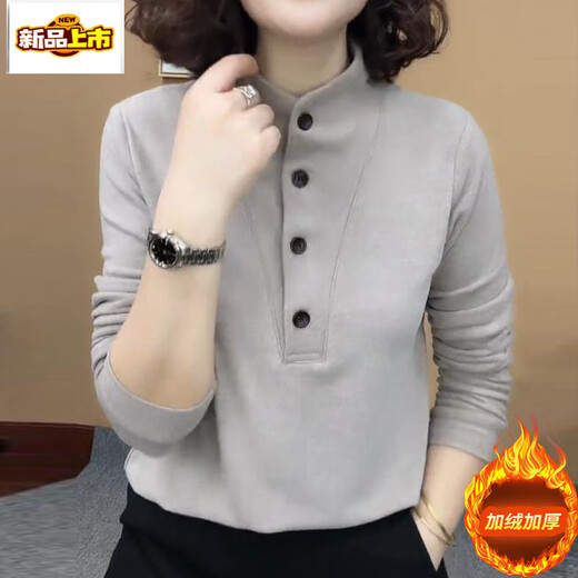 Gray inner long-sleeved bottoming shirt for women, autumn and winter style, modern style, double-sided German velvet stand-up collar top, gray in stock, 3XL 135-145Jin Jin is equal to 0.5 kg