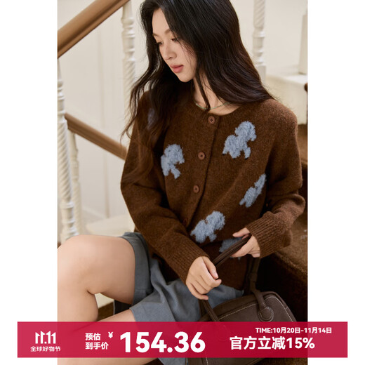 Mysterious lamb jacquard knitted cardigan for women 2025 autumn new lamb velvet two colors optional loose and gentle sweater coffee color coffee color L