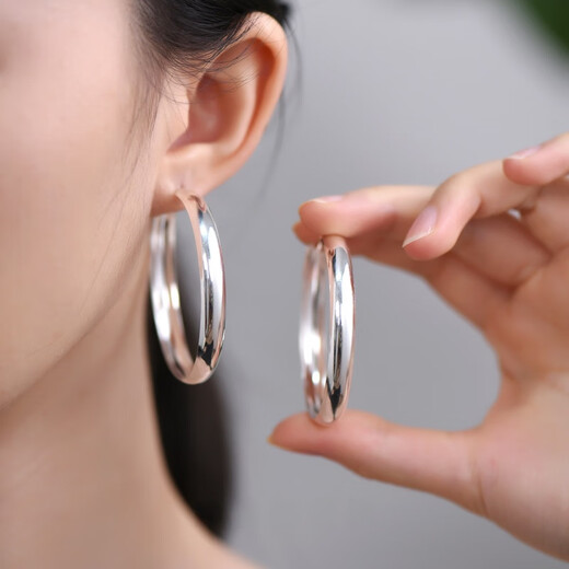 Jiuchangshi Tianyuan 999 sterling silver wide hoop earrings for women pure silver temperament large earrings birthday gift for girlfriend pure silver 999 30mm