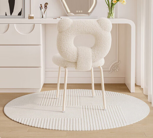 Tulio Light Luxury Makeup Stool Bedroom Dressing Stool Modern Simple Small Household Dressing Table Chair-like Manicure Stool Skin-Friendly Cat Scratch Leather + Solid Wood Legs-Cream White Makeup Stool