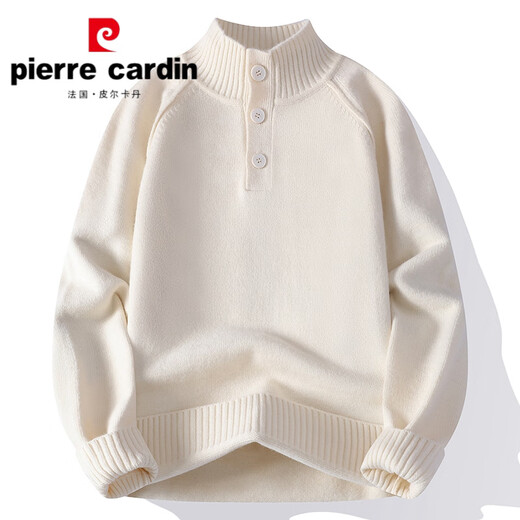 Pierre Cardin Button Henley Collar Sweater Men's Loose 2025 New Autumn and Winter Thickened Warm Top Men's Bottoming Sweater Burgundy M