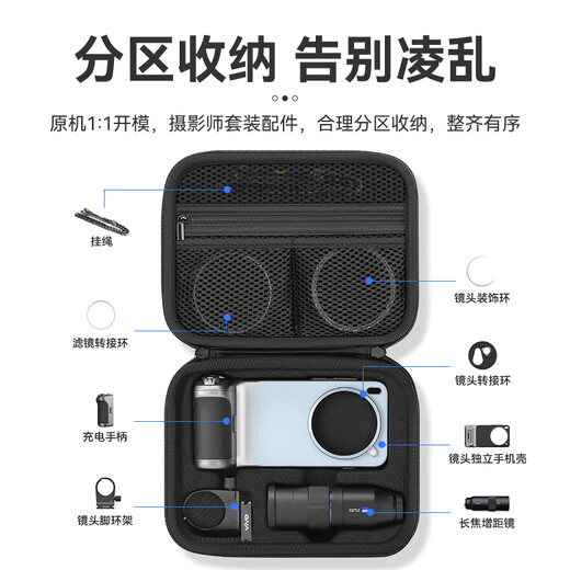 XFJI is suitable for vivoX300 Pro Photographer Set Storage Bag Zeiss 2.35x Teleconverter X200 Ultra Photography Bag Lens Protective Case Hard Shell Backpack Case X300 PRO Set Portable Bag (Shoulder Strap Included) Moonlight Gray