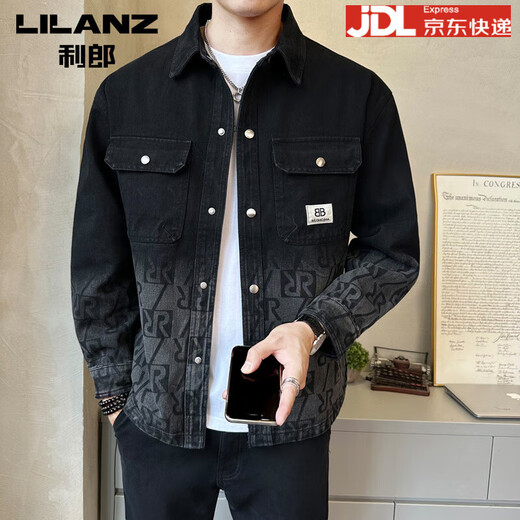 Lilang Denim Autumn Gradient Color Jacket Men's 2025 Spring and Autumn New Trendy Brand Loose Lapel Denim Jacket for Men Letters 3XL 190 suitable for 210Jin Jin is equal to 0.5 kg or less