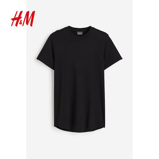 H&M men's and women's T-shirt summer soft round neck mid-length oversize casual short-sleeved top 0598755 black M 175/100