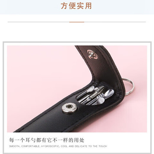 Ear pick six-piece set of ear picking tools stainless steel ear pick leather bag portable ear pick 6 piece set of ear pick black 6 pieces discounted version