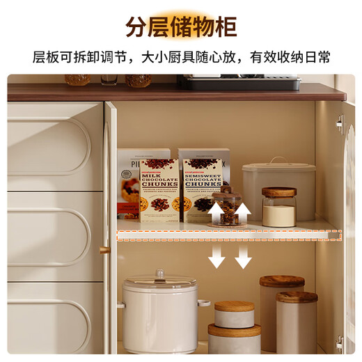 Qingqiu Qianmo solid wood sideboard against the wall integrated storage cabinet 2025 new tea cabinet small apartment living room storage storage cabinet glass model 80CM single door with three drawers walnut color desktop