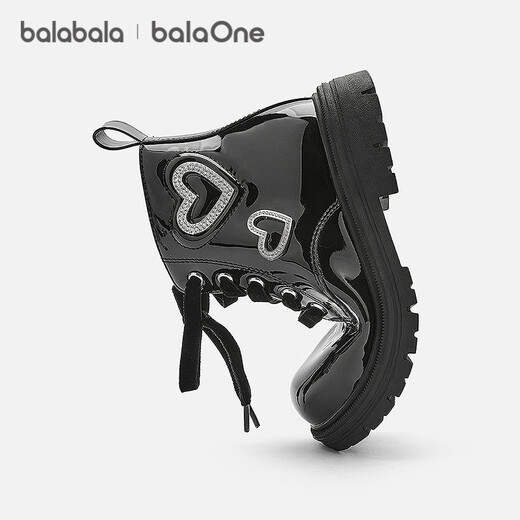 Balabala children's shoes girls Martin boots glossy 2026 new spring and autumn baby boots zipper style New Year's anti-slip love shape