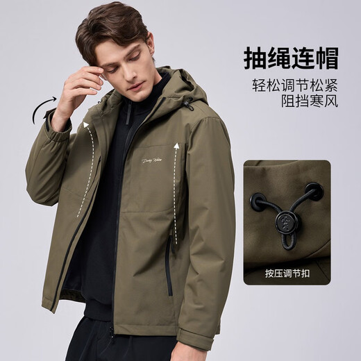 Dances with Wolves, warm as soon as you wear it, outdoor hooded jacket, trendy, versatile, warm and comfortable men's jacket, 701 Khaki L