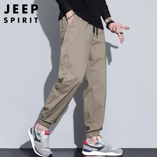 JEEP SPIRIT Jeep casual pants men's autumn and winter loose ankle-length nine-point pants outdoor mountain overalls khaki 3XL