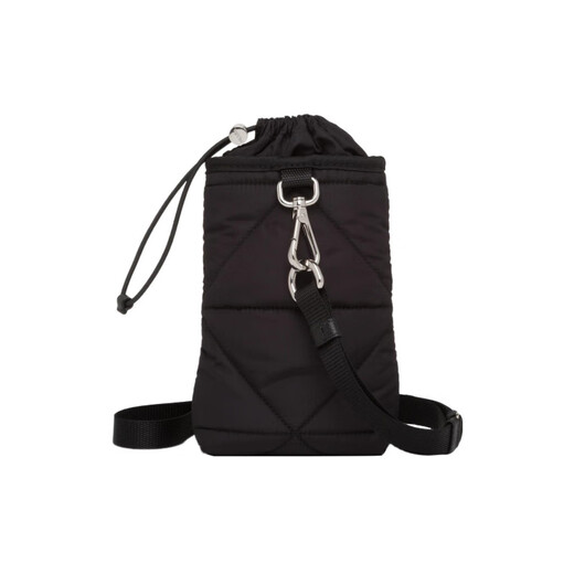 PRADA printed lettering logo detachable and adjustable neck strap drawstring shoulder bag men's black gift set (basic + original box + original handbag)