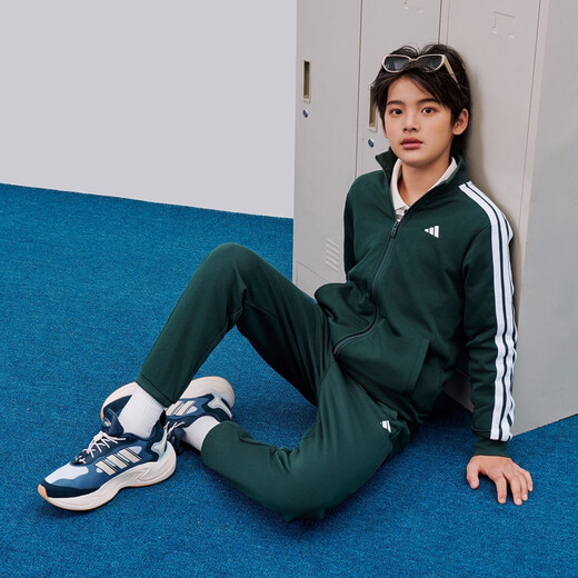 Adidas men's and women's casual and comfortable long-sleeved suit for children's autumn new Adidas official light sports dark green/white 176