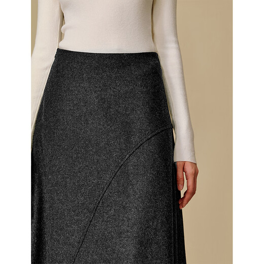INMAN Simple Commuting Black Wool Skirt 2025 Winter Women's New Slim A-Line Skirt Midnight Black L