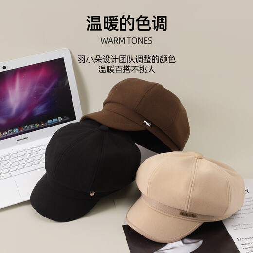 Yu Xiaoduo Hat Women's Autumn and Winter Imitation Wool Beret Korean Version Min Style Black One Size