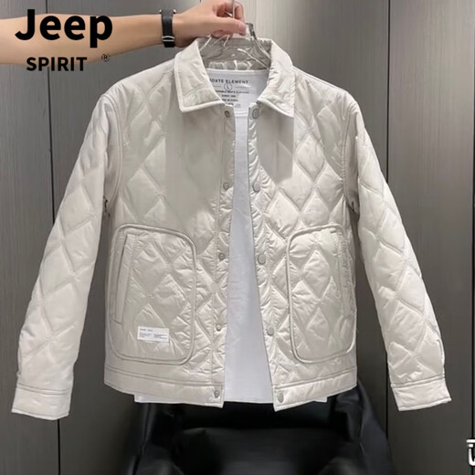 JEEP SPIRIT men's thin cotton coat lapel thin cotton jacket European fashionable versatile shirt temperament youth coat cotton coat M28 black L