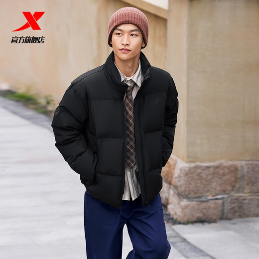 XTEP (XTEP) 80% velvet short down jacket for men and women, winter new warm and windproof thickened jacket for men, black-0115-80% velvet XL