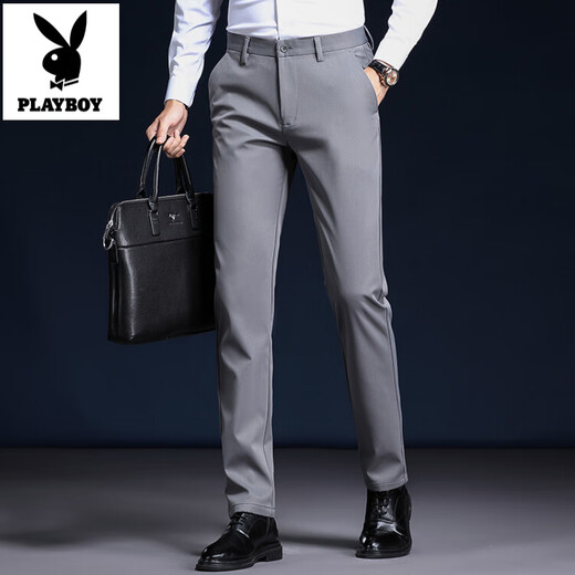 Playboy (PLAYBOY) High-End Men's Casual Pants Spring and Autumn 2025 New Elastic Men's Pants Business Formal No-Iron Slim Suit Pants Blue Velvet 38 (3 feet 1)