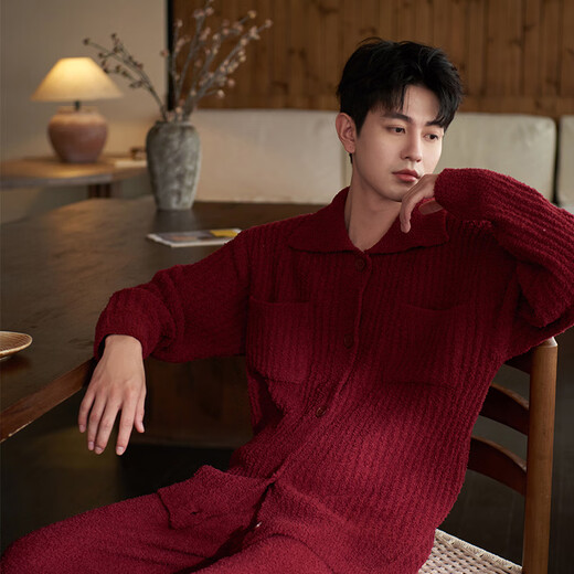 Sha Qian Autumn and Winter New Red Half Velvet Couple Pajamas Newly Married Men and Women Coral Velvet Home Clothing Set L857061-L957061 Maroon L Female (Height 166-170, Weight 100-130)