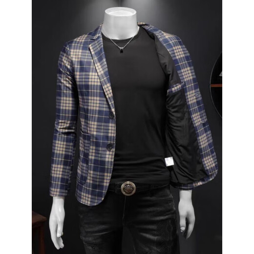 YISHION spring and autumn new fashion design classic plaid suit jacket men's trendy slim temperament versatile casual picture color M 90-110