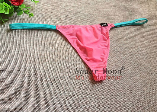 Men's low-waist one-piece ice silk thong stretch tight boys pink T-pants sexy young men's underwear UM-05-0028-Pink M